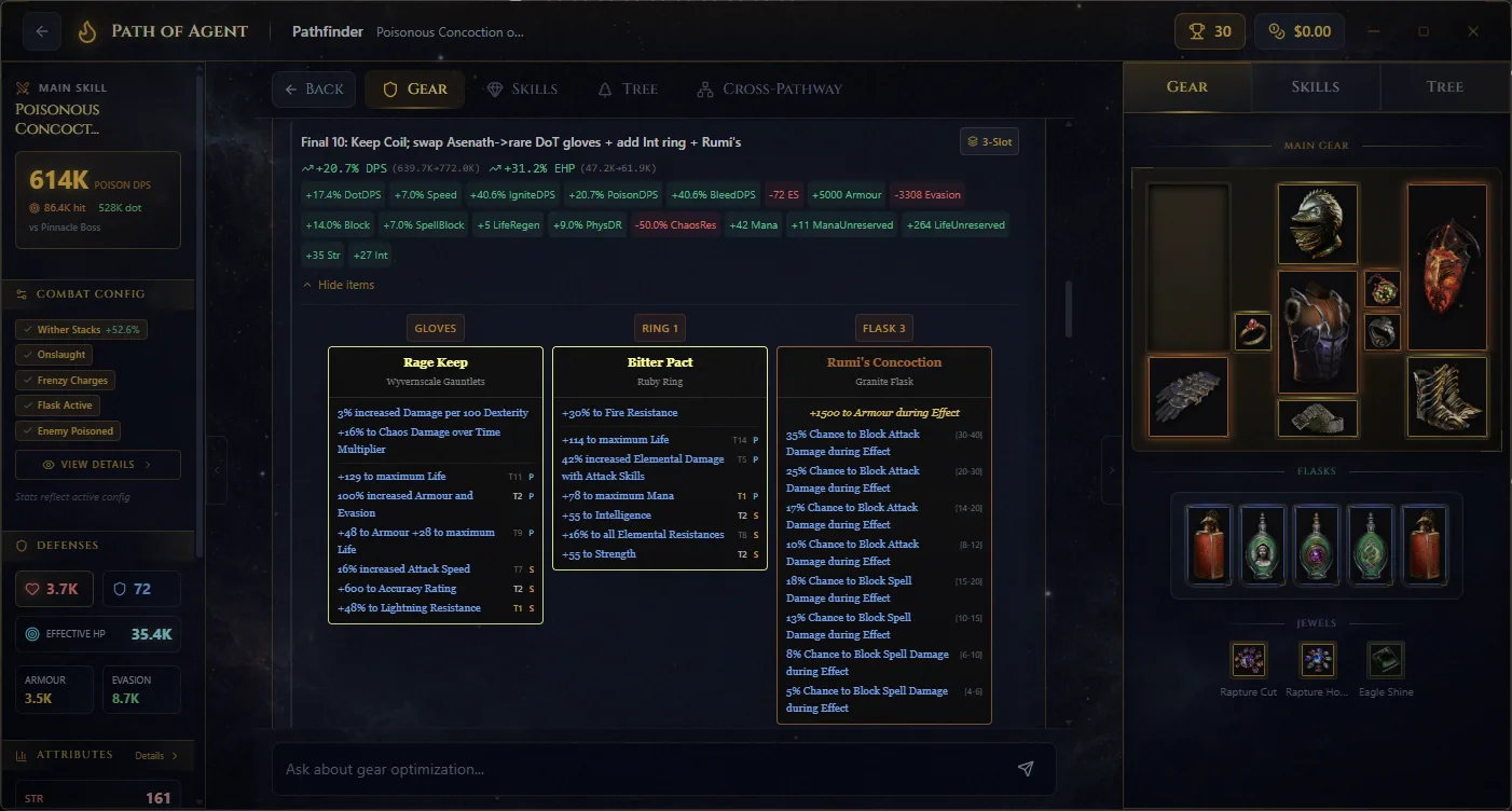 Gear analysis showing item upgrades and mod menus
